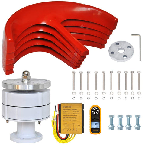 Portable 200W Wind Turbine Kit With 5 Blade Vertical Axis 12V Output 3 Phase Permanent Magnet Generator shown with components