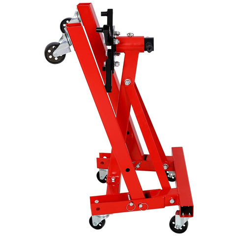 Side view of Beefy Heavy Duty Engine Stand 2000 Lb Capacity With 360 Degree Rotating Head Folding Cast Iron Motor Hoist Trolley