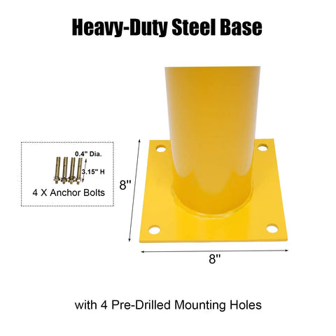 Beefy Yellow Bolt Down Safety Bollard Post 36 Inch Steel Barrier Pillar With 4 Free Anchor Bolts heavy-duty steel base