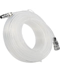 Premium Heavy Duty Air Compressor Hose 15 Meter Clear Eva Pneumatic Tubing With Anti Kink Flex Design and Quick Connect C Type Connector close-up view.