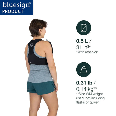 Back view of Dyna LT Womens Running Hydration Vest With Hydraulics Soft Flasks, Ultra Lightweight Water Pack, Black Medium