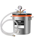 Front view of PB Motor Tech 3-gallon stainless steel vacuum chamber kit with gauge, hoses, and tempered glass lid