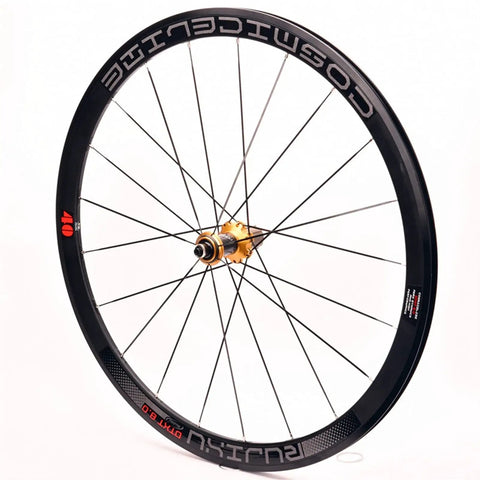 700c Road Wheelset Dope Lightweight Aluminum Rim 40mm With Carbon Hub, Quick Release, V Brake Compatible, Gold Finish