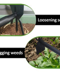 Close-up of 2 In 1 Garden Hoe And Cultivator With Adjustable Handle Built Tough Carbon Steel Blade loosening soil and digging weeds