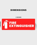 High Visibility Fire Extinguisher Sticker Set for Office and Commercial Spaces No Brainer Safety Sign for Landlords and Short Term Rentals 6x2 Inches Includes Four Labels for Quick Access and Compliance showing dimensions of 6x2 inches with a red fire extinguisher symbol