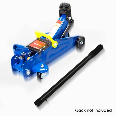 Beefed Up 2 Ton Jack Handle Replacement For Horizontal Hydraulic Pole Jack Stands beside blue jack, black finish