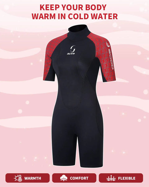 3mm Shorty Wetsuit Back Zip Full Body Dive Skin For Diving Surfing Snorkeling Spearfishing Canoeing And Water Sports Men Women Red XL