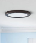 Motion Sensor LED Ceiling Light With Adjustable 30s 180s Timeout, 1500 Lumens, 15W, Round Bronze Fixture, installed in ceiling