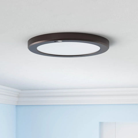 Motion Sensor LED Ceiling Light With Adjustable 30s 180s Timeout, 1500 Lumens, 15W, Round Bronze Fixture, installed in ceiling