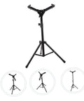 Folding Snare Drum Stand With Adjustable Height Tripod Base Heavy Duty Black Steel Practice Rack Quick Setup For Beginners standing upright