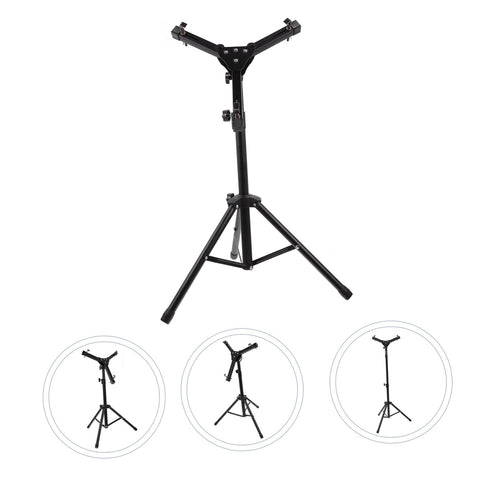 Folding Snare Drum Stand With Adjustable Height Tripod Base Heavy Duty Black Steel Practice Rack Quick Setup For Beginners standing upright