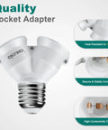 Two Pack 2 In 1 E26 Socket Splitter Adapter Y Shape Lamp Holder Converter For Two Standard Bulbs In One Socket Up To 200W Heat Resistant To 165 C RoHS Certified, showing detailed features and quality highlights.