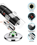 USB Digital Microscope For Android Windows Linux And Mac High Resolution Wired Scope With Live View Screenshot And Video Capture Ideal For Coins Electronics Microbiology And Tiny Details. Black 40x-1000x microscope with 8 LEDs and adjustable stand