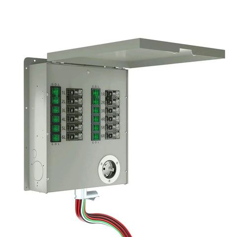 Manual 50A Power Transfer Switch Kit for Home Backup Power, 12 Circuits 120V and 240V, UL Listed, green enclosure