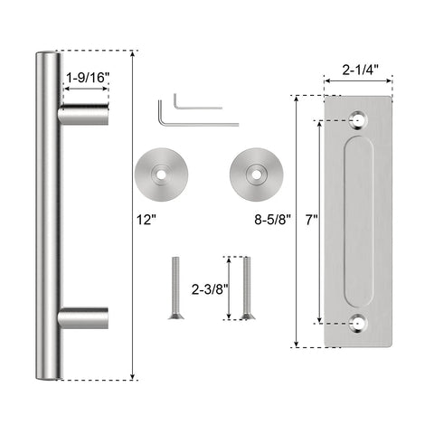 Diagram showing dimensions of 12 Pack Sliding Barn Door Handles Hardware Set With Flush Double Sided Finger Pull For Gates Garages And Cabinets Solid Steel Construction Powder Coated Finish Rust And Corrosion Resistant Smooth Touch No Sharp Edges Stainless Look