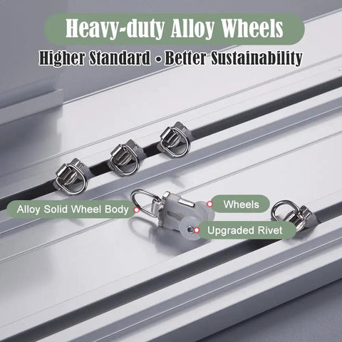 Four In One Curtain Pelmet With Double Rails And Decorative Panel Custom Length Ceiling Mount Optional Smart Light Belts close-up of heavy-duty alloy wheels and rails