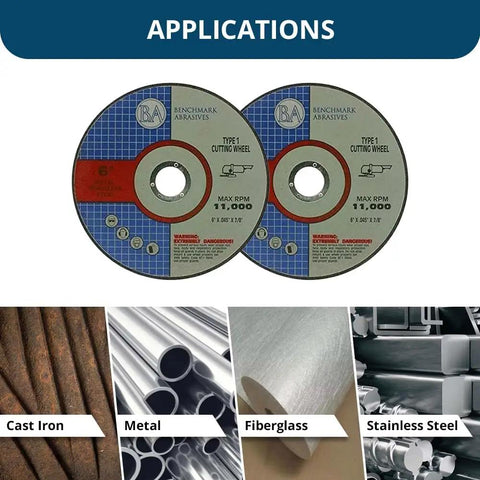 6 Inch Aluminum Oxide Cut Off Wheels For Metal And Steel, Self Sharpening Type 1 Thin Grinding Discs,.045 Inch Thick, Seven Eighths Inch Arbor, For Angle Grinder, Ideal For Metal Fabrication, Shipbuilding, Rail, 50 Pack