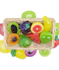 Colorful assortment of fruit-shaped soaps in a basket, ideal for decoration or gift wrapping. Perfect for craft projects.