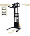 Semi Electric Pallet Stacker With Straddle Legs, 3300 Lb Capacity, 98 Inch Lift Height with adjustable fork width