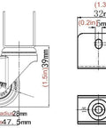 Technical drawing of Heavy Duty Plate Casters Set Of 4 Swivel Caster Wheels with U Bracket 1 Inch 25mm TPE Rubber dimensions