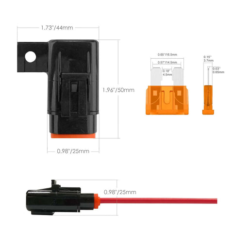 Kickass Rig Ready IP67 Waterproof Inline ATO ATC Blade Fuse Holder 30 Amp With Secure Cover And 12 AWG Wire For Auto Marine And Fishing Boat Electrical Systems 2 Pack dimensions and components