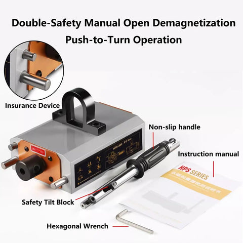 Heavy Duty Permanent Magnetic Lifter With 2200 Lb Capacity Built Dang Tough For Crushing Steel Plates And Round Bars Industrial Hoist Magnet with manual tools.