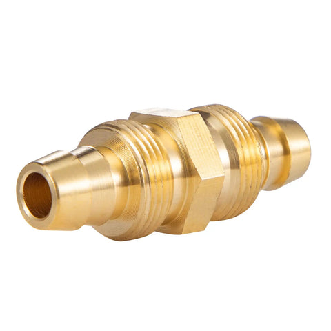 Solid Brass Air Hose Splicer Kit For One Quarter Inch ID Hose, Reusable Repair Fitting With Two Nuts, Side View