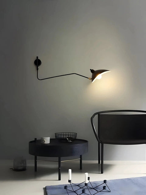 Mid-Century Black Wall Lamp With Industrial Swing Arm Dope Adjustable Wall Mount Lighting For Kitchen And Living Room 360 Degree Shade And Arm Rotation