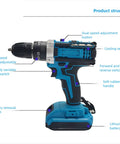 Badass 21V Brushless Cordless Drill Driver with 10mm Chuck and Smooth Adjustable Speed up to 2000 RPM side view showing features and controls.