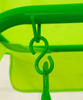Close-up of green hook and canopy detail on Two Seat Kids Patio Swing With Adjustable Canopy And Safety Belt Frog Pattern Hanging Swing Bench