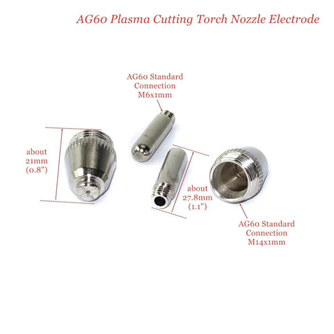 Upgrade Your Shop With 40 Pieces of Plasma Cutter Consumables Including Durable Electrodes And Cutting Tips For AG60 SG55 P60 60A Torches. AG60 plasma cutting torch nozzle electrode set.