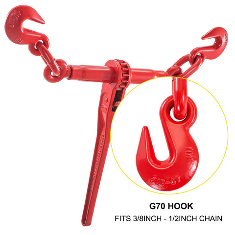 2 Pack Ratchet Tie Down Binders Set, 9215 Lbs Working Load, 3 Eighths To 1 Half Inch Chains, G70 Hooks, Heavy Duty