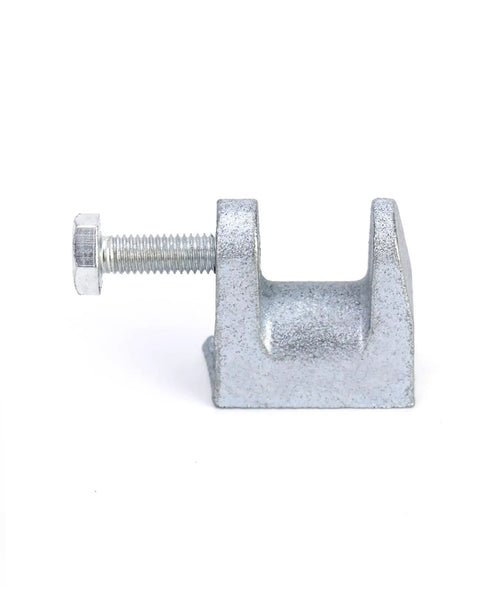 Top Shelf Tough As Nails Beam Clamps Fifty Pack Three Eighth Inch Hole Thirteen Sixteenth Jaw Opening Zinc Plated Steel clamp side view