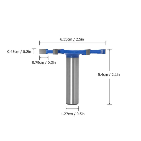 Solid Yg8 Alloy 6-Flute Router Bit With Tough Carbide Tip For Clean T Slot Wood Routing And Smooth Milling On Hardwood Projects, dimensions shown.