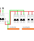 Wiring diagram showing installation of a 2-Pole 250V DC Miniature Circuit Breaker For Solar Systems, Din Rail Mount, Quick-Trip DC Breaker, C65H-DC, 32A