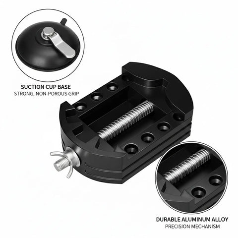 Super Handy Mini Bench Vise With Massive Suction Power Base For Jewelry, Small Crafts And Precision Clamping Tasks On Any Smooth Surface Without Drilling with suction cup and durable aluminum.