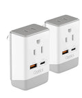 Go To Travel Plug Adapter US To Australia New Zealand Fiji Argentina 2 Pack With USB C PD And QC 3.0 Fast Charge Dual USB Ports And 2 US Sockets Type I AP-16-2PK, front view.