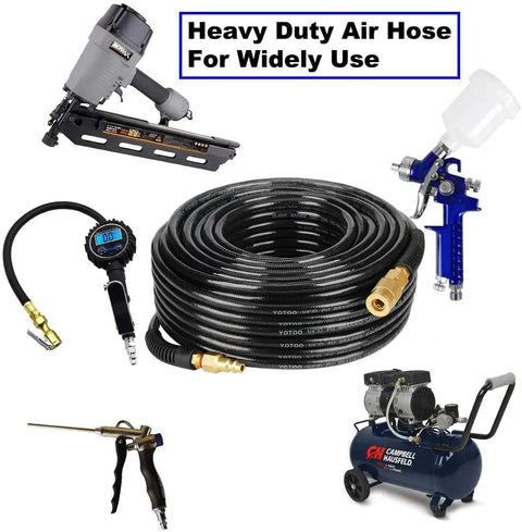 Built Tough 1/4 Inch Polyurethane Air Compressor Hose 100 Feet Long Flows Smooth Without Kinks Includes Snazzy Quick Connectors Bend Blocker.