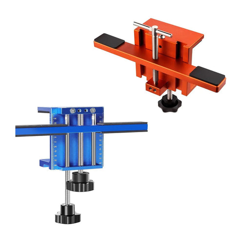 DIY Cabinet Door Mounting Clip Kit For Easy Home Installations Blue Panel Mounting Tool Against Orange Tool Background