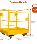 Heavy Duty Forklift Safety Cage Built Tough 36 By 36 Inch Foldable Work Platform 1200 Lb Capacity Carbon Steel Basket With Caster Wheels For Warehouse Maintenance And Factory Jobs OSHA Compliant, yellow safety cage with 36.2 in base