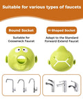 Handy Dandy Silicone Faucet Extender For Toddlers Smooth Sink Reach Helper showing round and H-shaped socket options for faucet types.