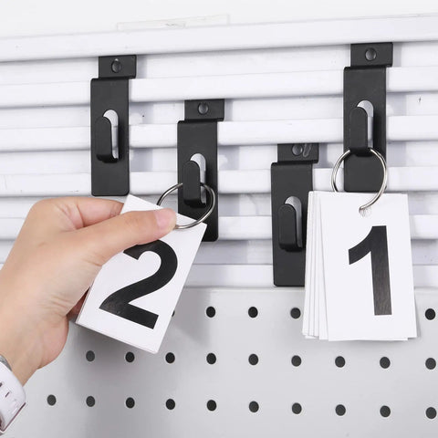 50 Pack Stainless Steel Slatwall Notch Hooks For Panels, Pegboard, Slat Grid, And Display Hanging used to organize numbered cards