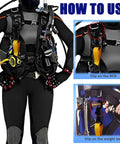 Scuba Diving Lanyard Clips 3 Pack With Durable Nylon Webbing showing use on BCD and weight belt, adjustable cord and swivel snap lock.