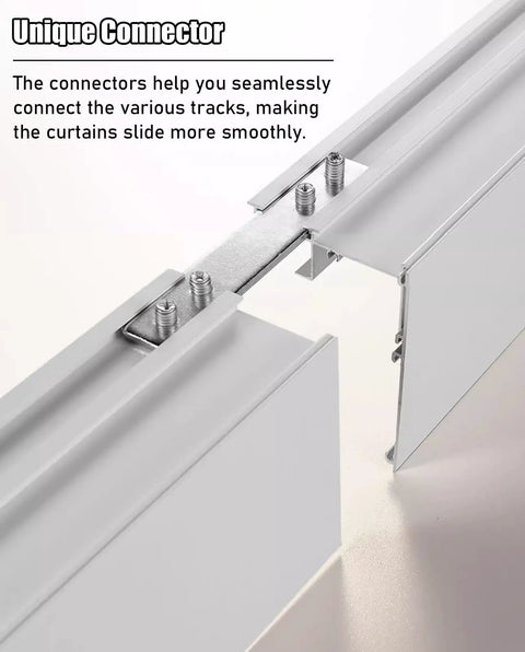 Close-up of unique connectors for Two In One Sliding Barn Door Track Rock Solid Aluminum Build With Smooth As Butter Gliders For Whisper Quiet Bedroom Curtains Fresh Green Cuttable Ceiling Rail Super Simple Diy Install.