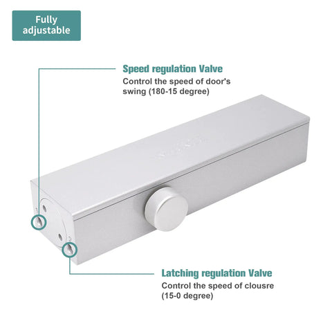 Silver Commercial Door Closer 8626 Heavy Duty Adjustable Size 1-6 with speed and latching regulation valves visible
