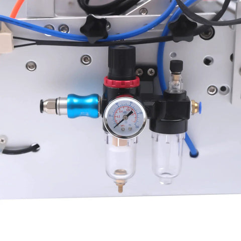 Heavy Duty Semi Automatic Round Bottle Labeling Machine air pressure regulator, clear gauges, and connectors for optimal performance.