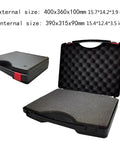 Rugged Plastic Tool Box With Cushioned Sponge Inserts Portable Multi Size Tool Organizer For Home Garage Or On The Go Keeps Your Gear Safe Sorted And Ready For Any Job, open and closed view showing foam inserts, black with red latches