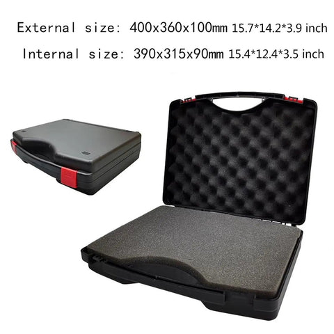 Rugged Plastic Tool Box With Cushioned Sponge Inserts Portable Multi Size Tool Organizer For Home Garage Or On The Go Keeps Your Gear Safe Sorted And Ready For Any Job, open and closed view showing foam inserts, black with red latches