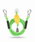 Auto Adjustable Heavy Duty Marine Bungee Dock Line with center stainless steel pulley, yellow and green, floating tow rope for boats.