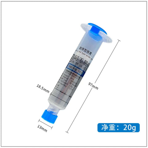 Easy To Use Desoldering Wick And No Clean Flux Paste Kit For Electronics Repair in 20g syringe with dimensions shown